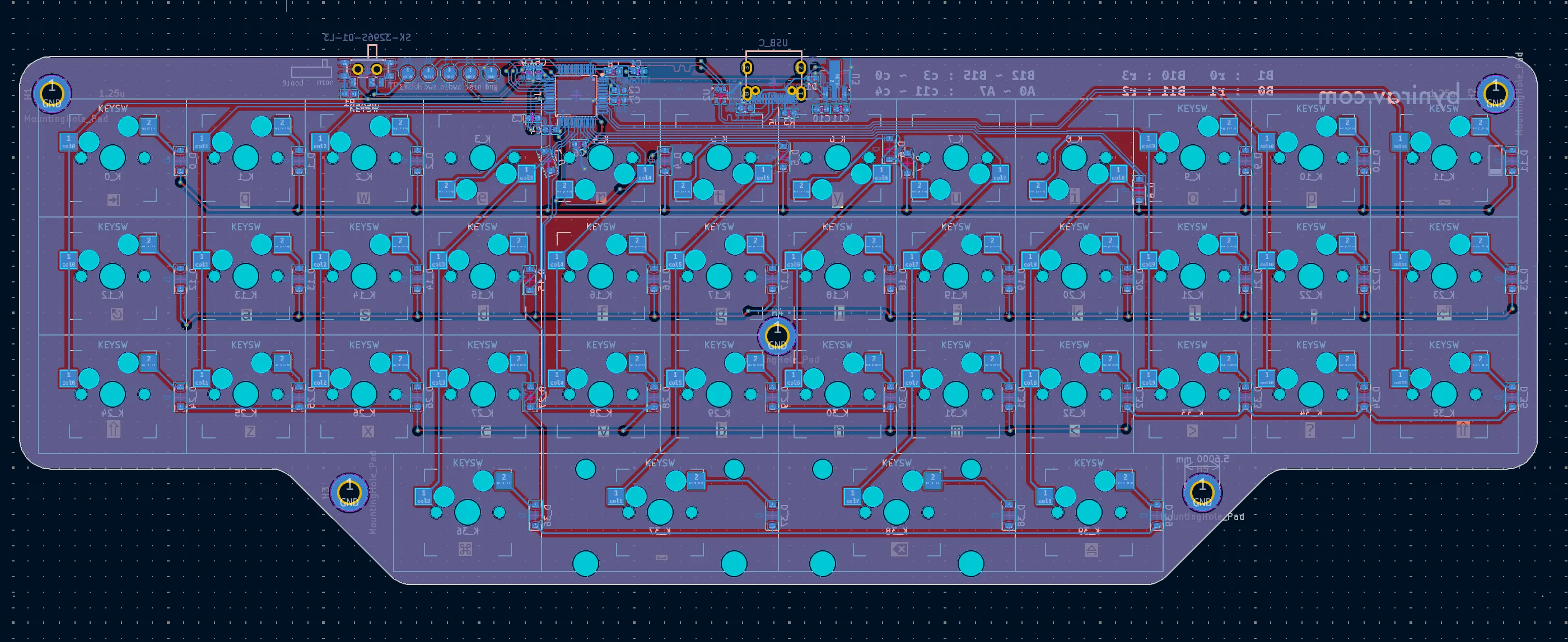 The keyboard PCB layout in KiCad