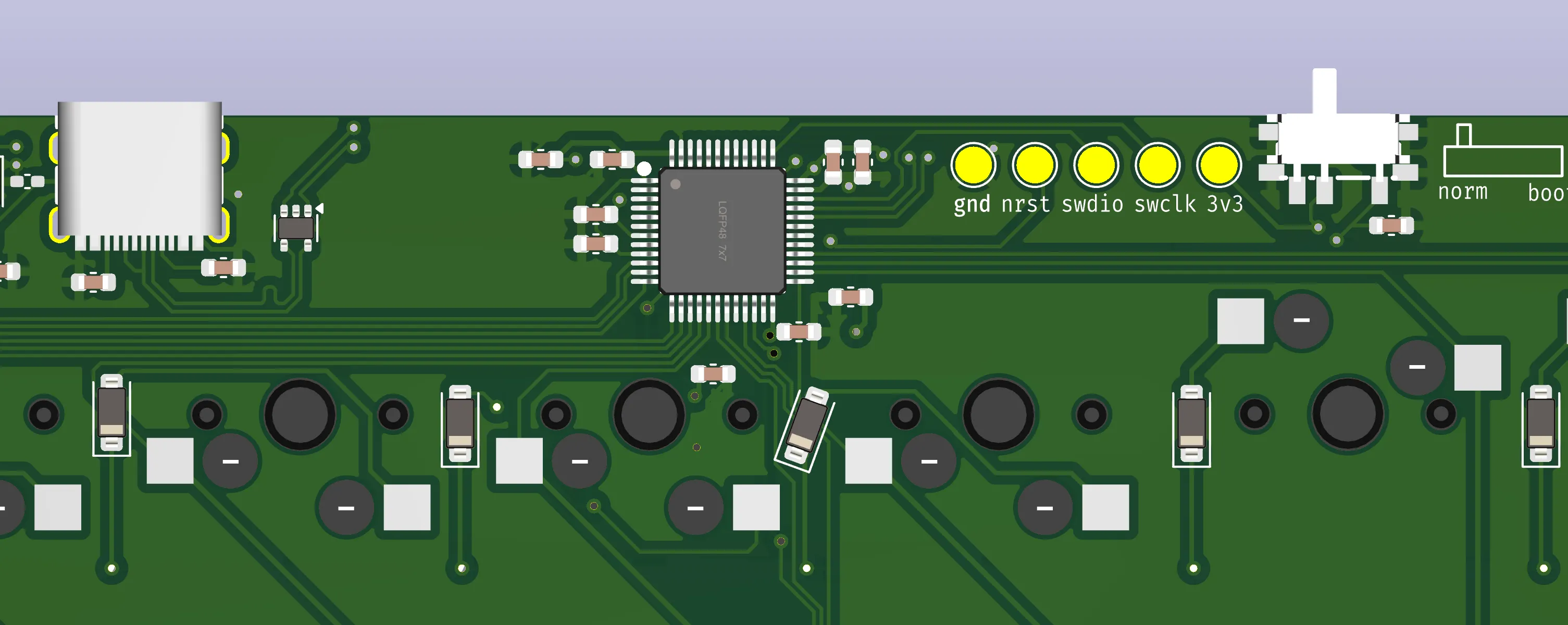 A 3D render of the PCB's controller section
