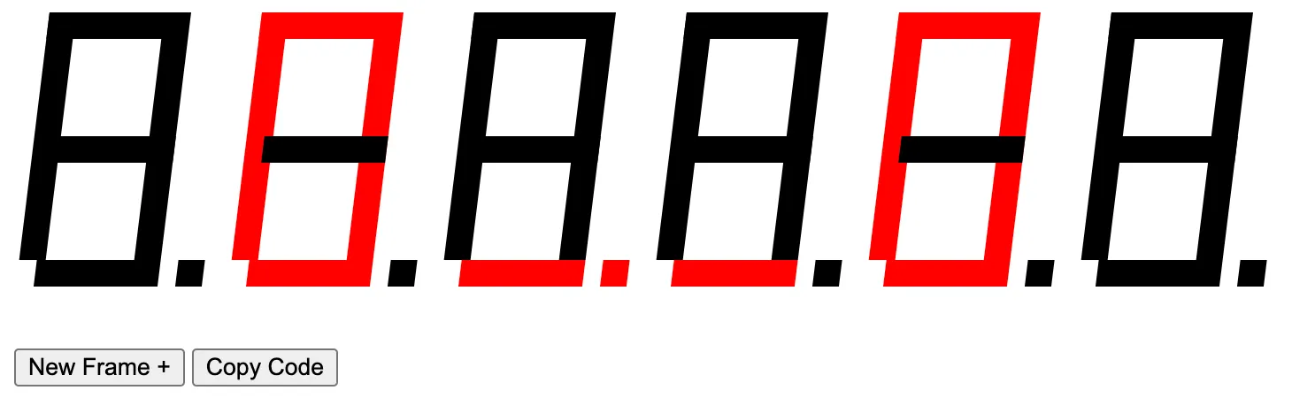 The web tool: six seven-segment digits with some segments lit red