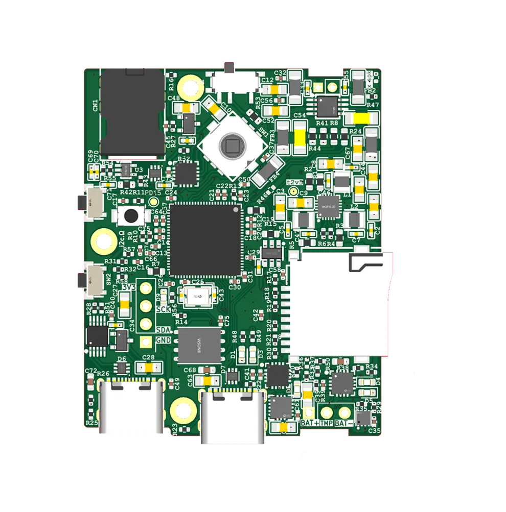 A render of the MP3 player's PCB, top side